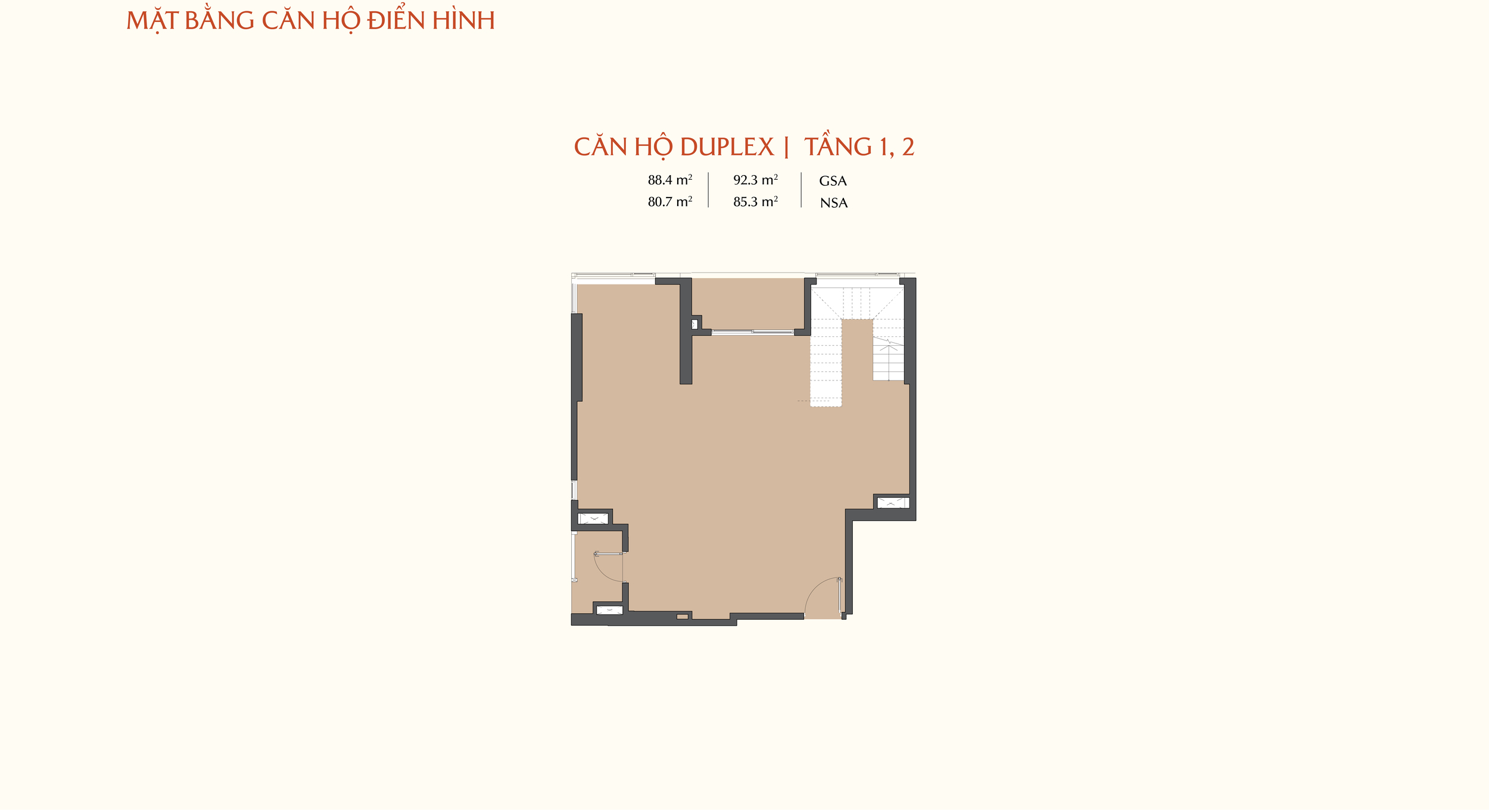 Mặt bằng căn hộ duplex tầng 1,2 Masteri ParkPlace