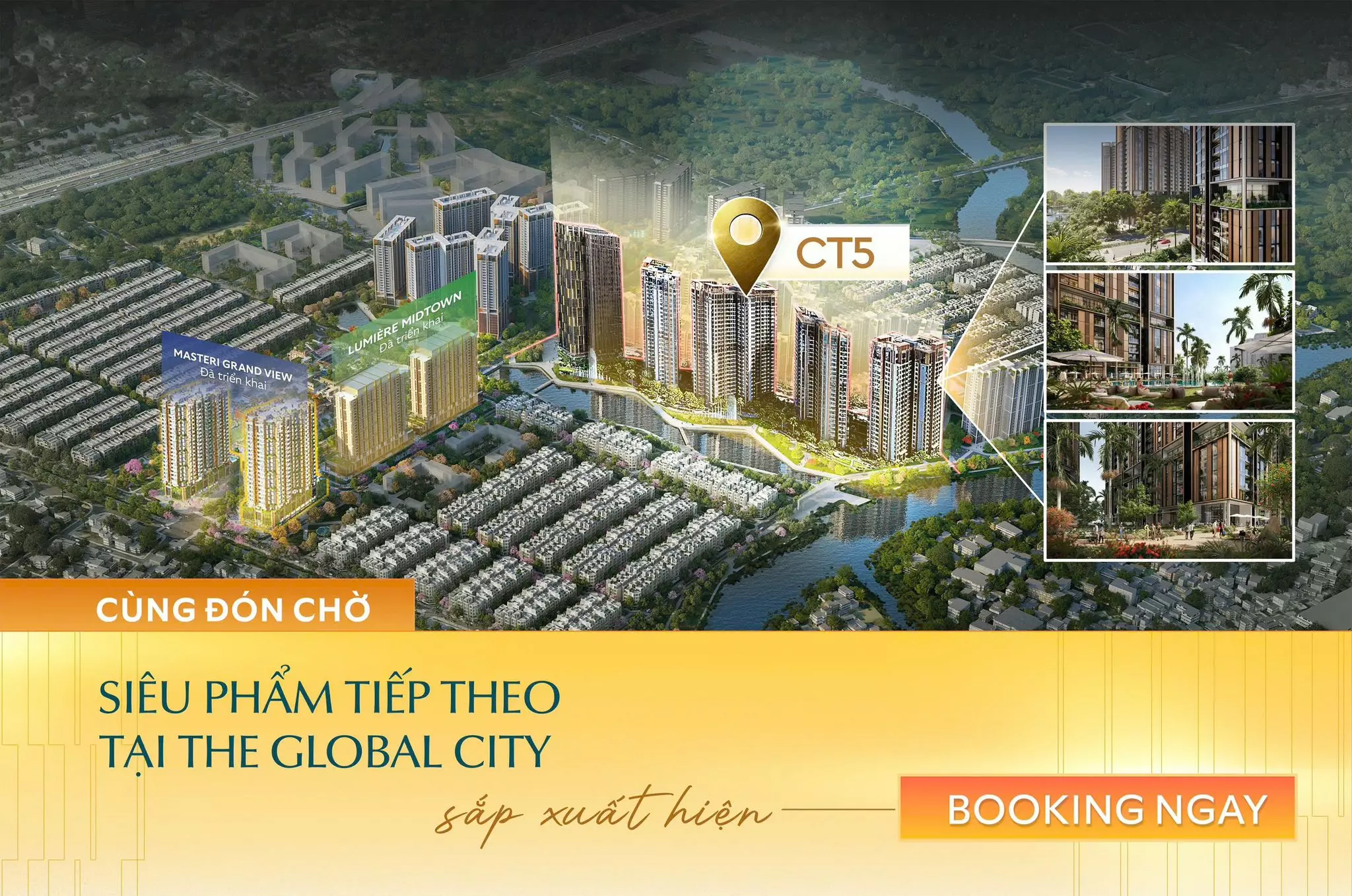 Phối cảnh tổng thể Masteri Park Place – Phân khu CT5 tại The Global City, Thủ Đức do Masterise Homes phát triển.
