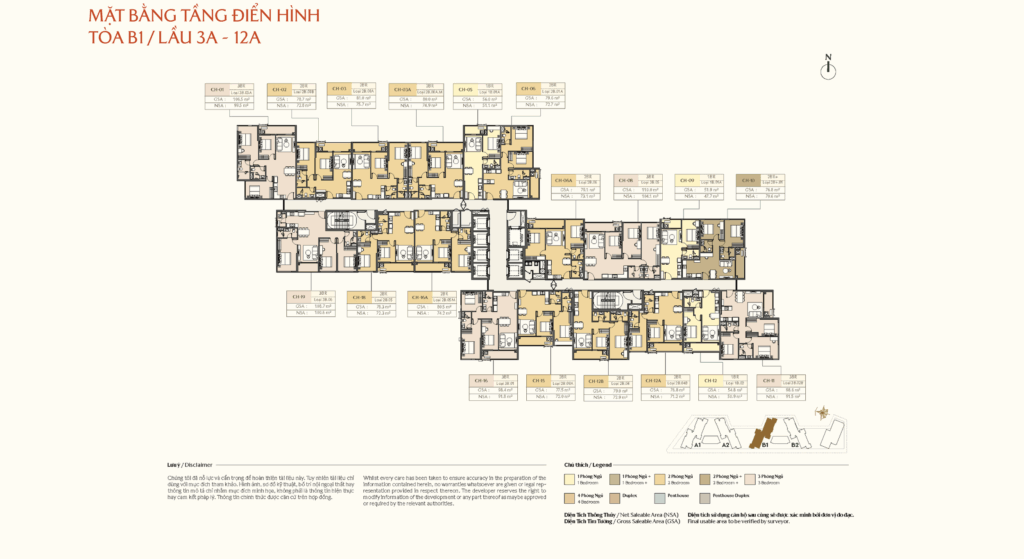 Mặt bằng tầng điển hình tòa b1/lầu 12b